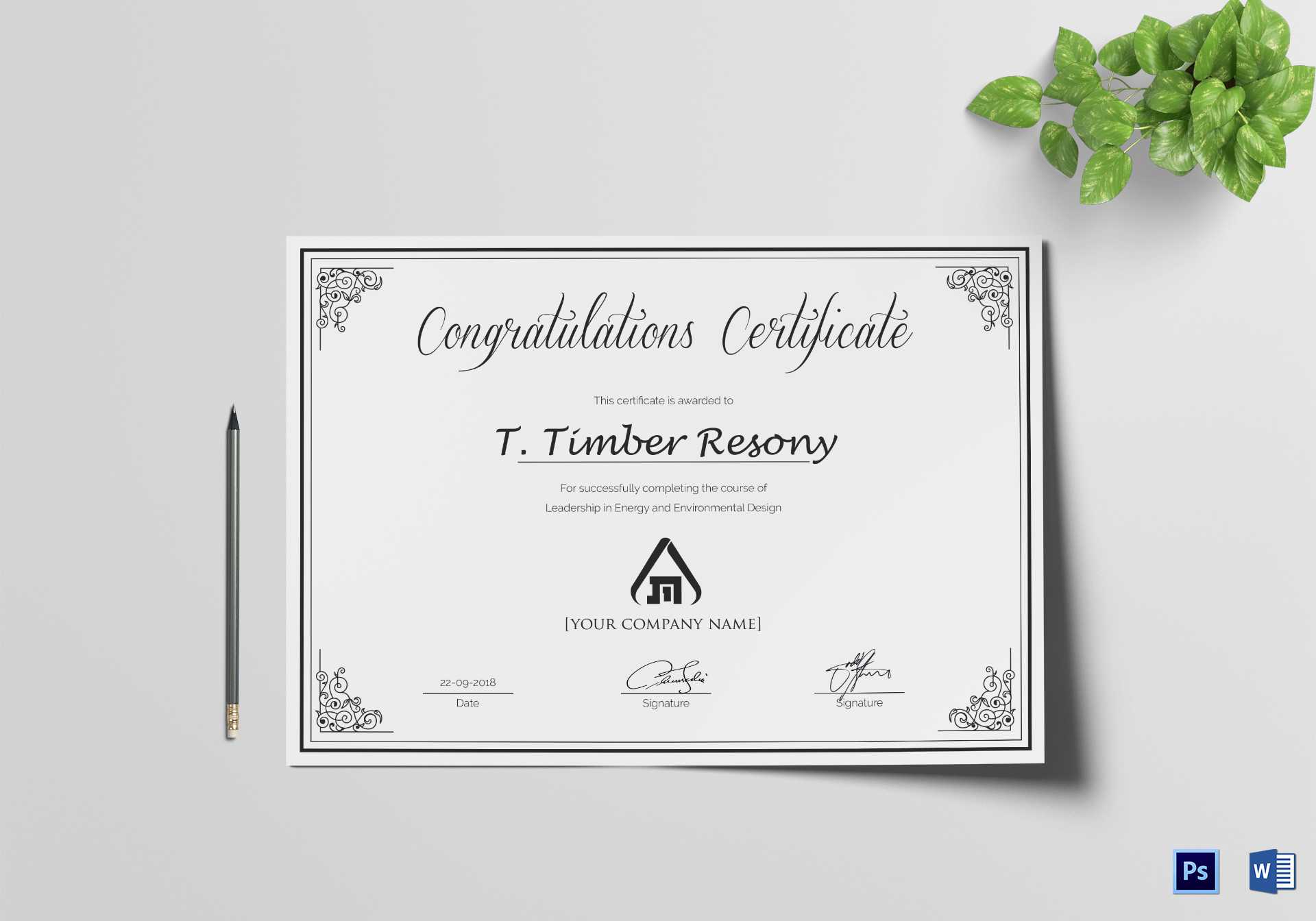 Simple Congratulation Certificate Template Within Congratulations Certificate Word Template