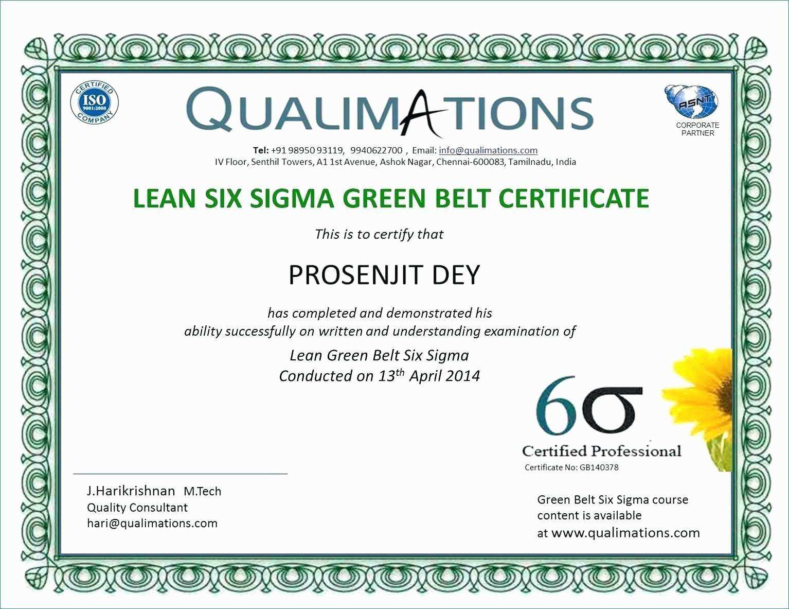 Six Sigma Black Belt Certificate Template - Carlynstudio Inside Green Belt Certificate Template