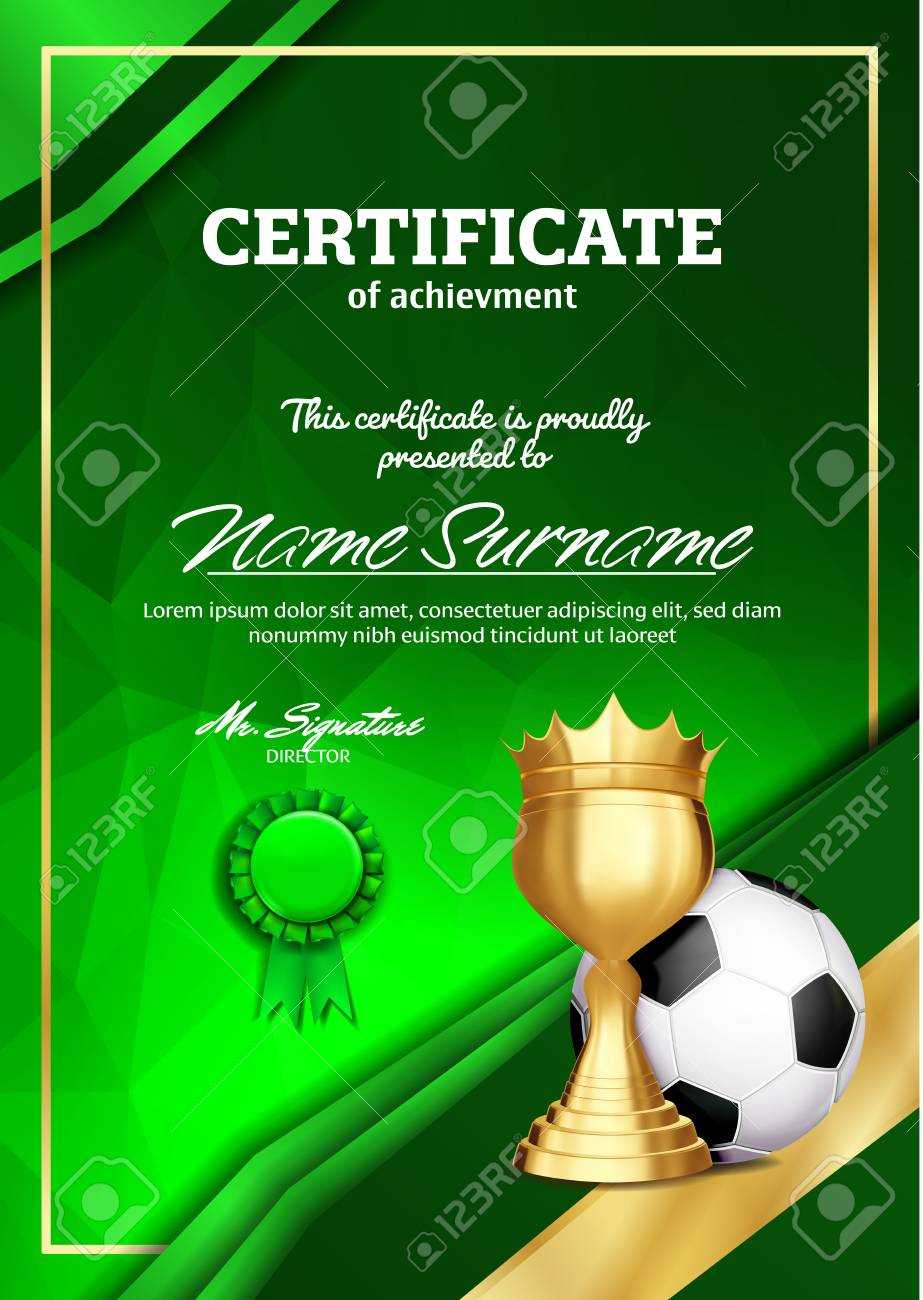 Soccer Certificate Diploma With Golden Cup Vector. Football Regarding Soccer Award Certificate Template