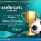Soccer Certificate Diploma With Golden Cup Vector. Football Throughout Soccer Award Certificate Template