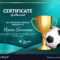 Soccer Certificate Diploma With Golden Cup Within Soccer Certificate Templates For Word