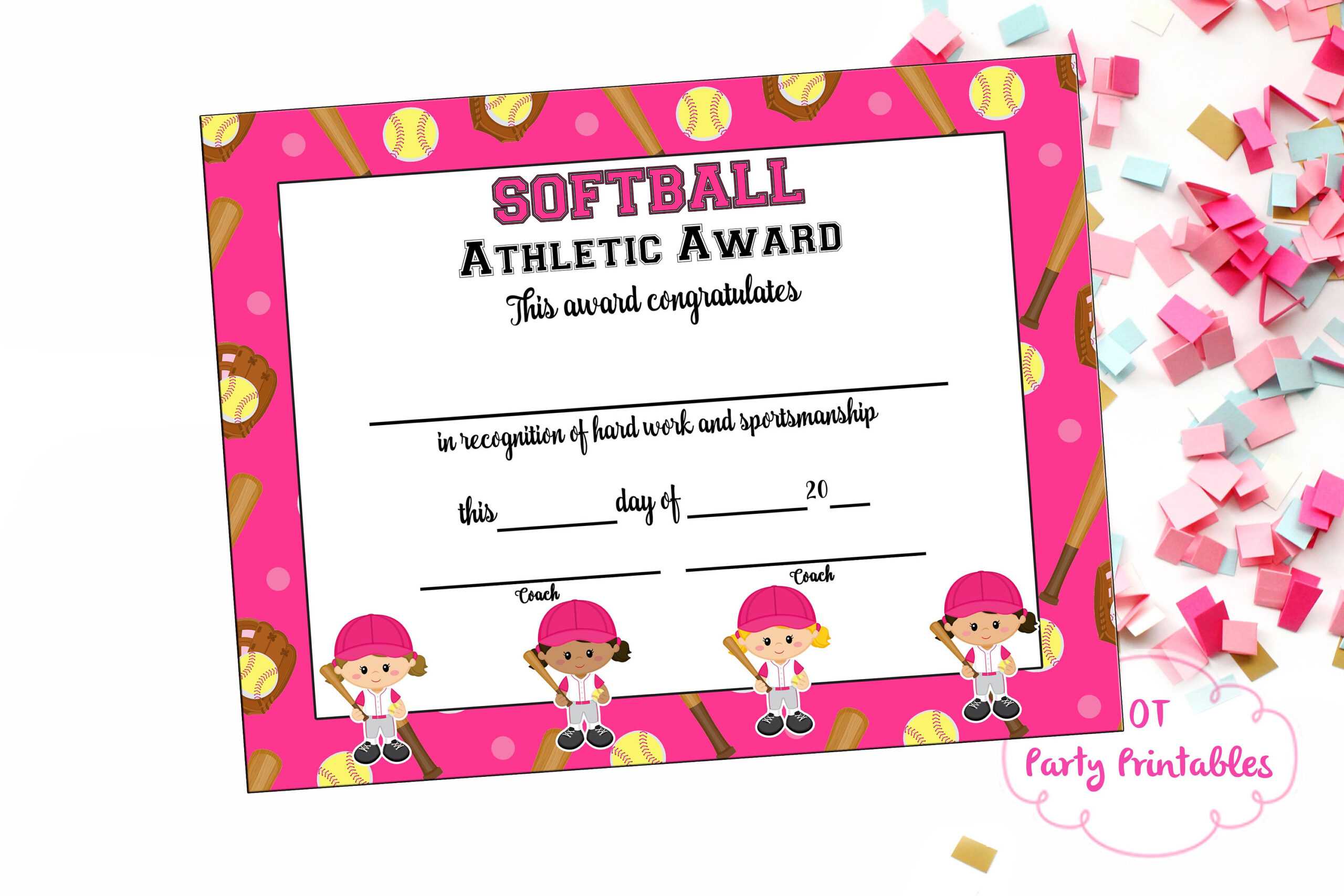 Softball Certificate Of Achievement – Softball Award – Print At Home –  Softball Mvp – Softball Certificate Of Completion – Sports Award In Softball Award Certificate Template
