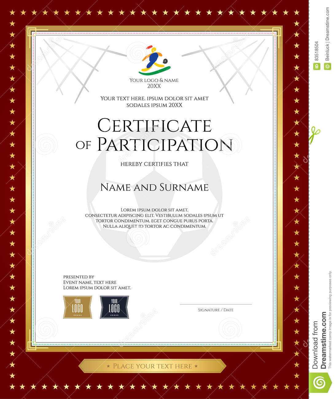 Sport Theme Certificate Of Participation Template Stock Inside Free Templates For Certificates Of Participation