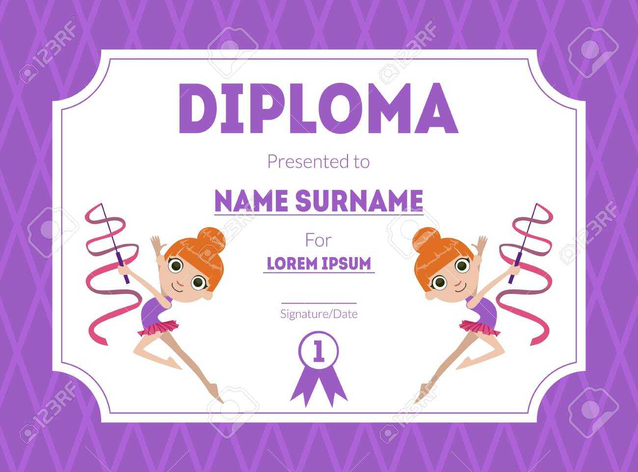 Sports Award Diploma Template, Kids Certificate With Gymnast.. In Gymnastics Certificate Template