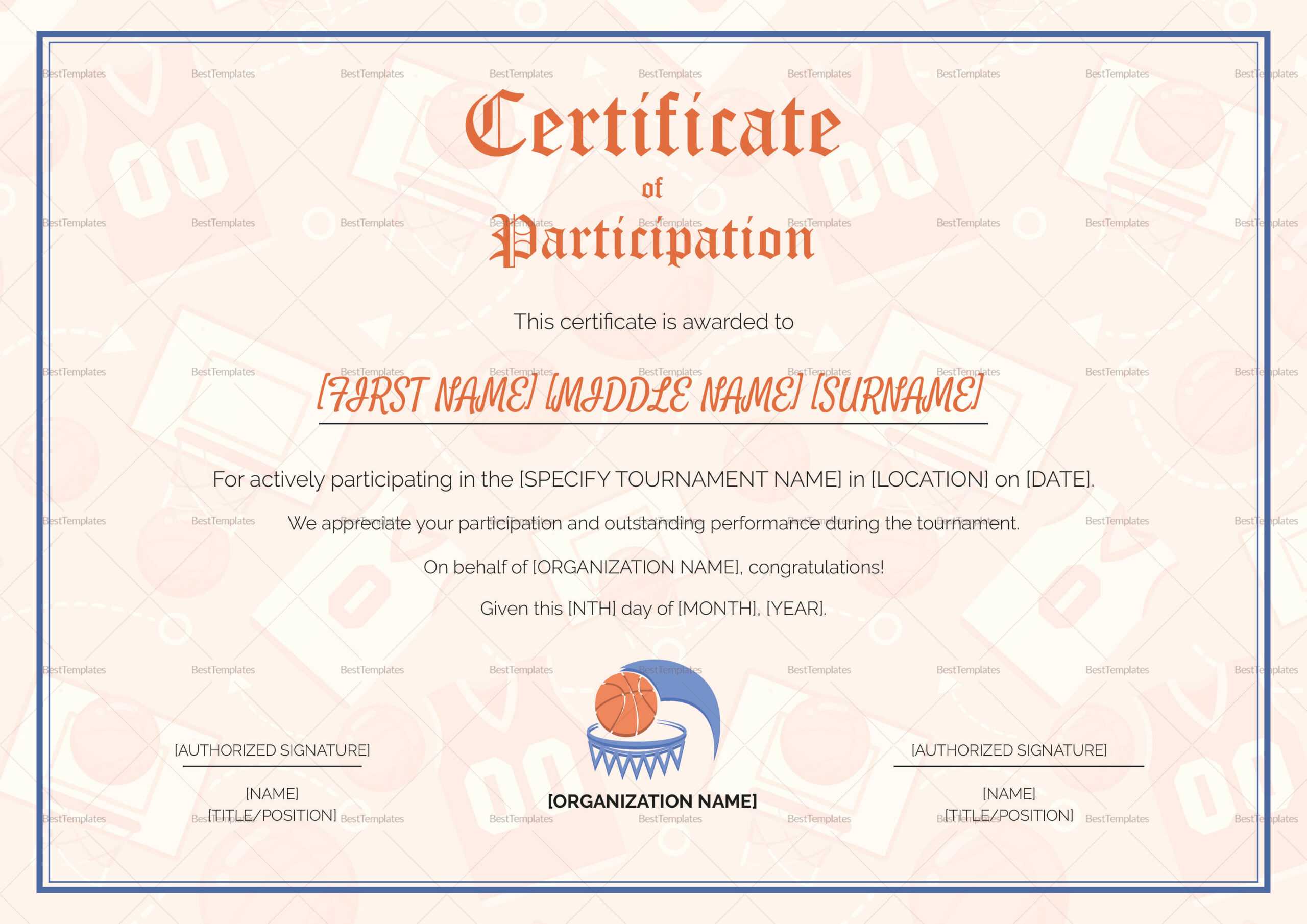 Sports Participation Certificates – Calep.midnightpig.co In Certificate Of Participation Template Doc