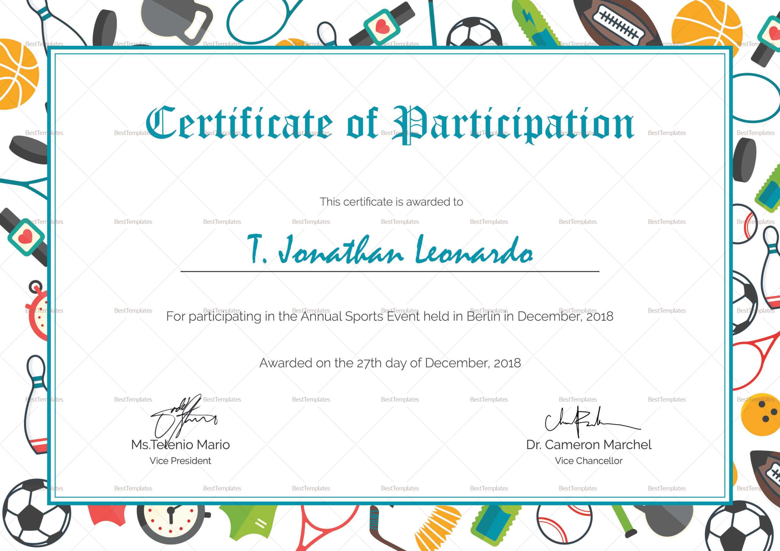 Sports Participation Certificates - Calep.midnightpig.co With Athletic Certificate Template