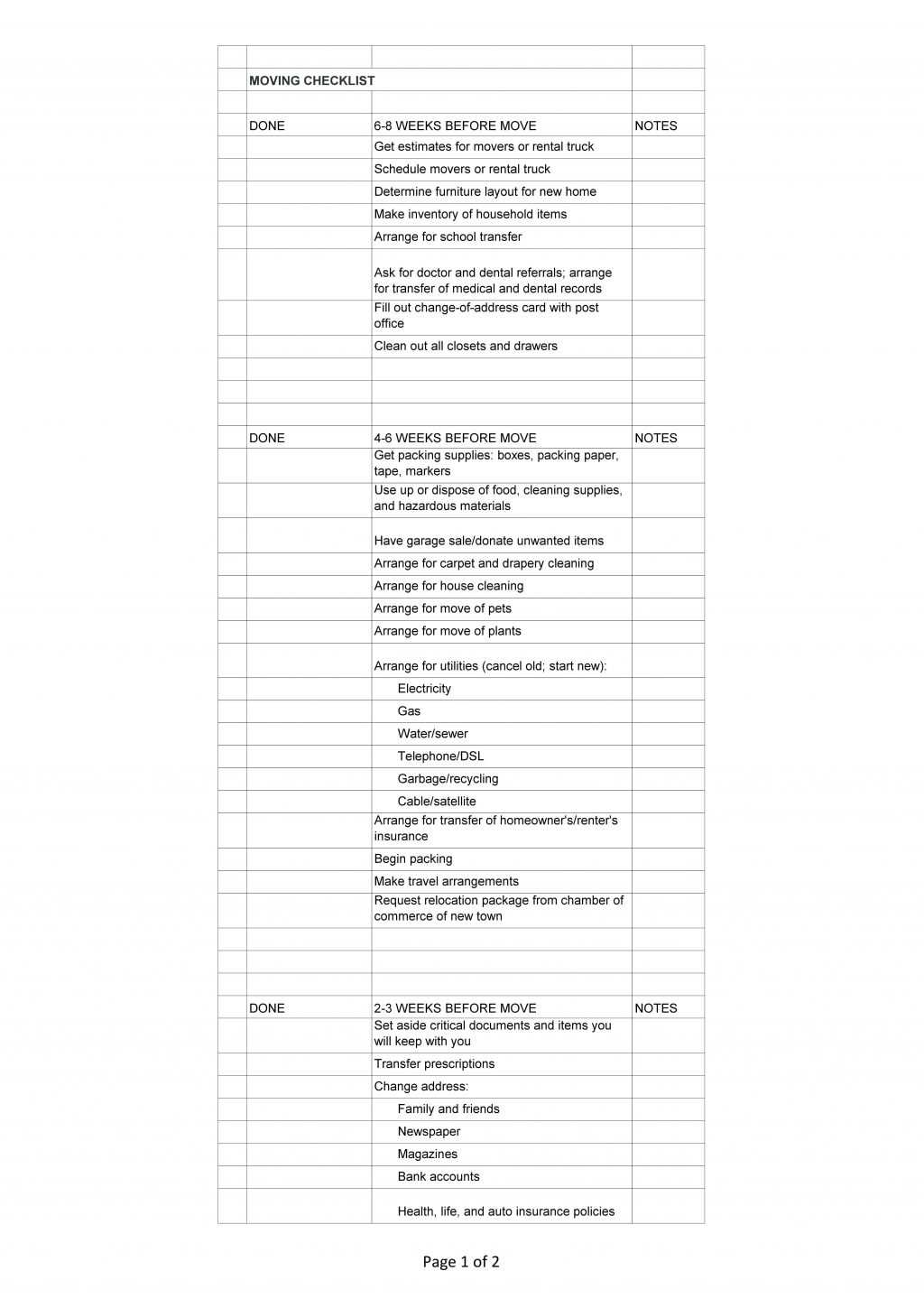 Spreadsheet Moving House Checklist Free Printable Download In Moving House Cards Template Free