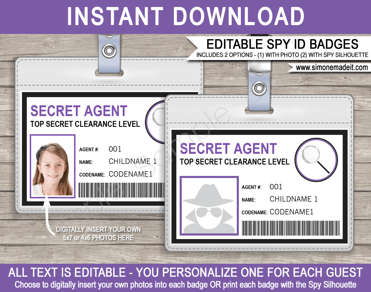 Spy Or Secret Agent Badge Template – Purple Intended For Id Card Template For Kids