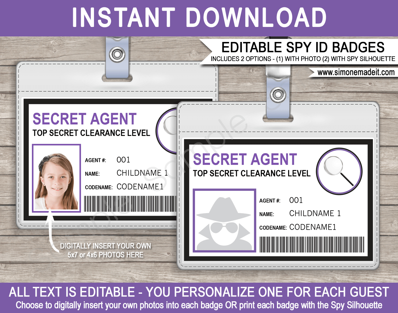 Spy Or Secret Agent Badge Template – Purple Intended For Spy Id Card Template