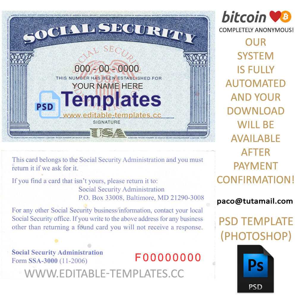 Ssn Usa Social Security Number Template Inside Editable Social Security Card Template