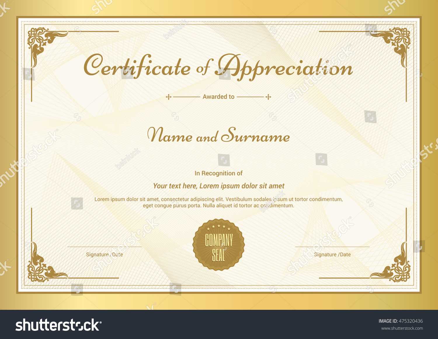 Stock Vector Certificate Of Appreciation Template With Intended For Certificate Of Appreciation Template Doc