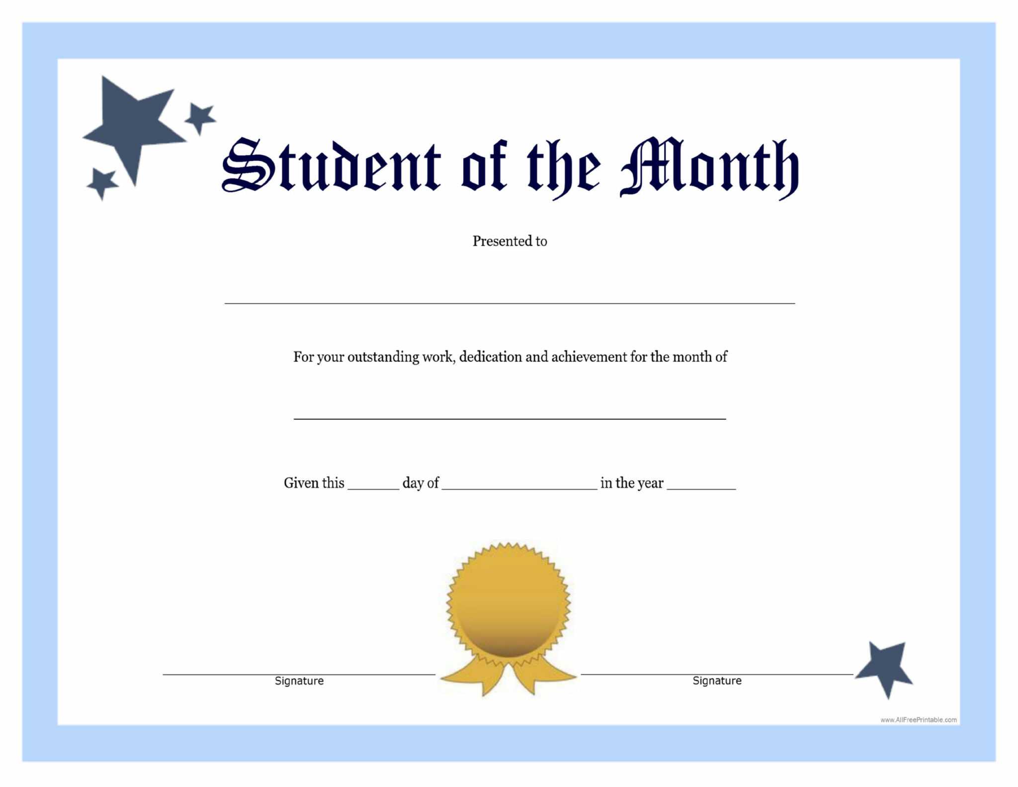 Student Of The Month Certificate Free Printable