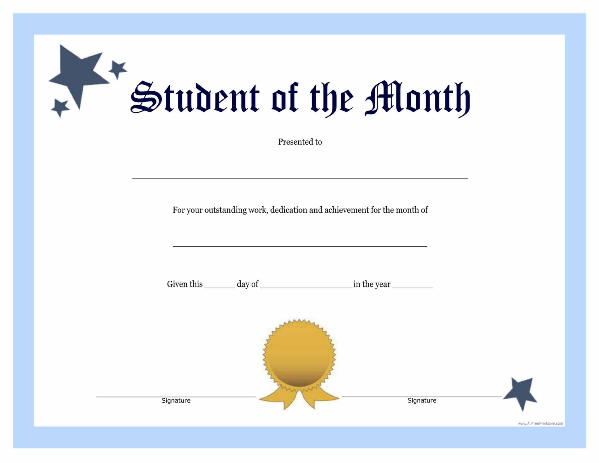 Free Printable Student Of The Month Certificate Template Printable