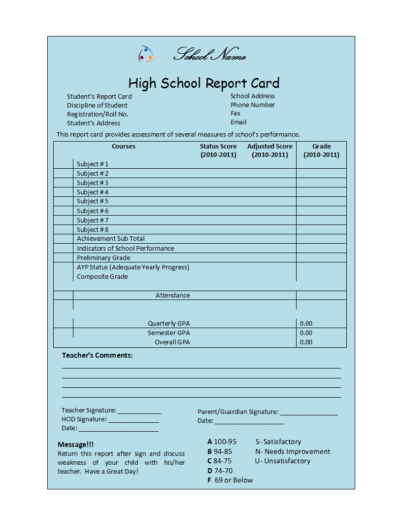 Student Report Template Inside High School Student Report Card Template