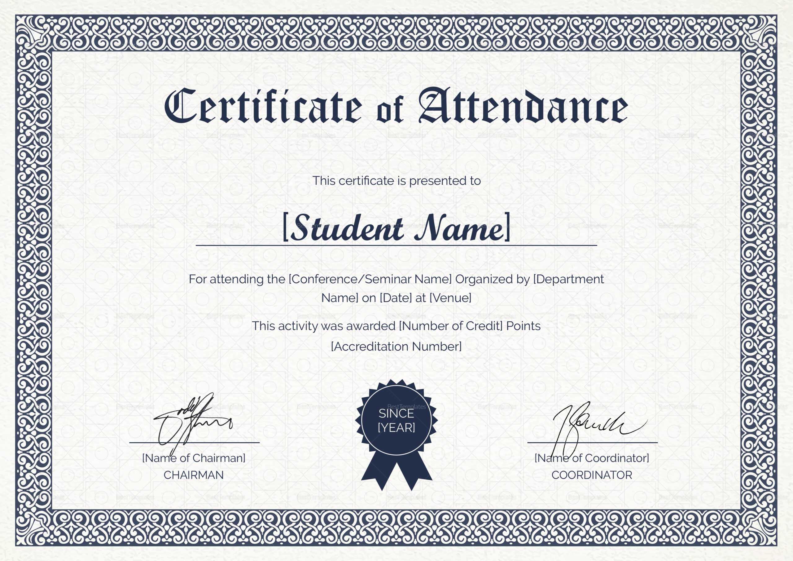 Students Attendance Certificate Template With Certificate Of Attendance Conference Template