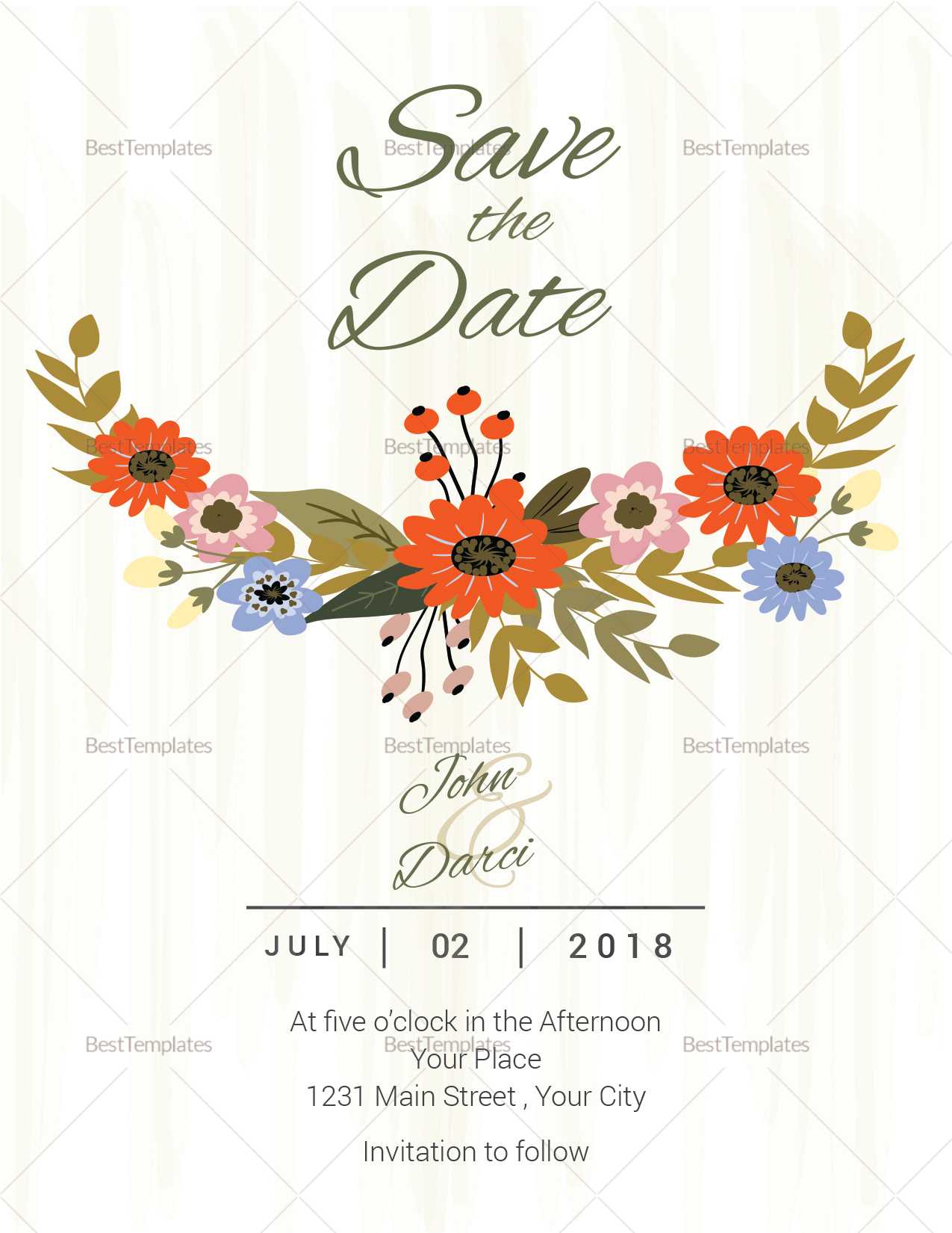 Summer Floral Save The Date Card Template In Save The Date Cards Templates
