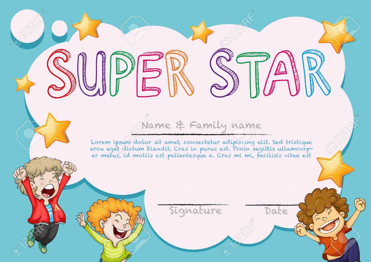 Super Star Award Template With Kids In Background Illustration With Regard To Star Award Certificate Template