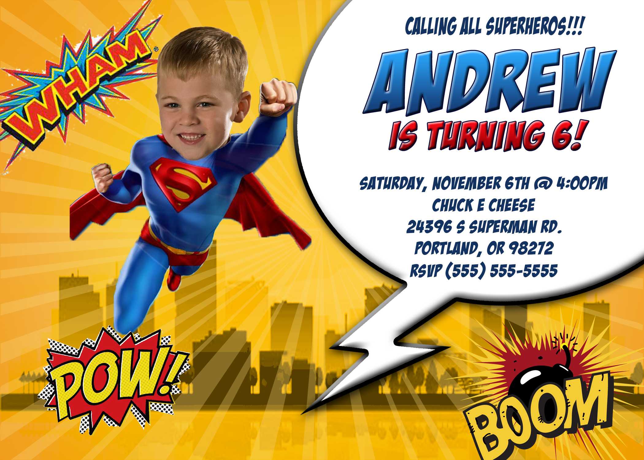 Superman Birthday Invitations | Kustom Kreations Regarding Superman Birthday Card Template