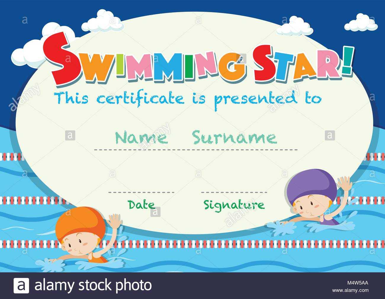 Swimming Certificate Stock Photos & Swimming Certificate Inside Free Swimming Certificate Templates