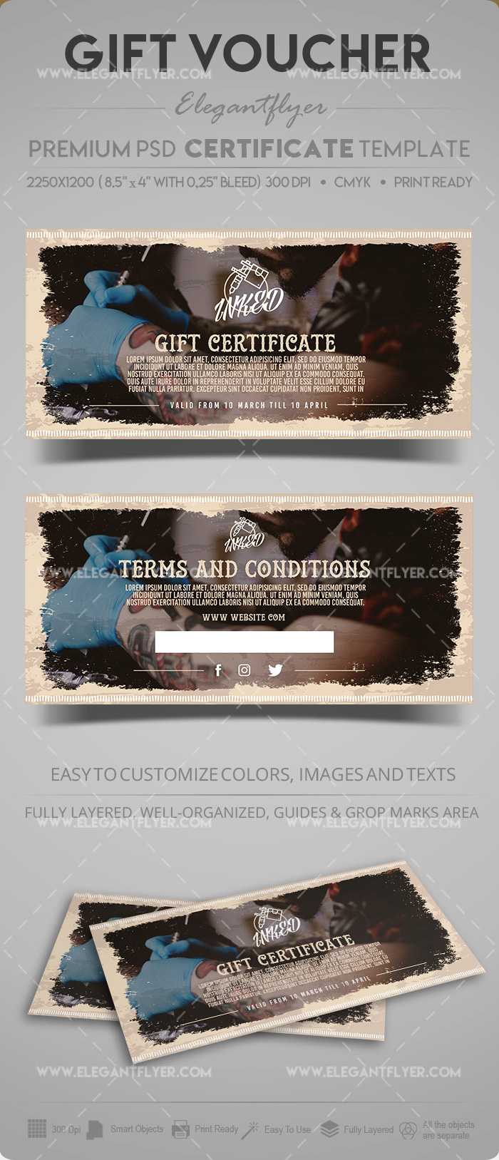 Tattoo Salon – Gift Certificate Template In Psd Intended For Tattoo Gift Certificate Template