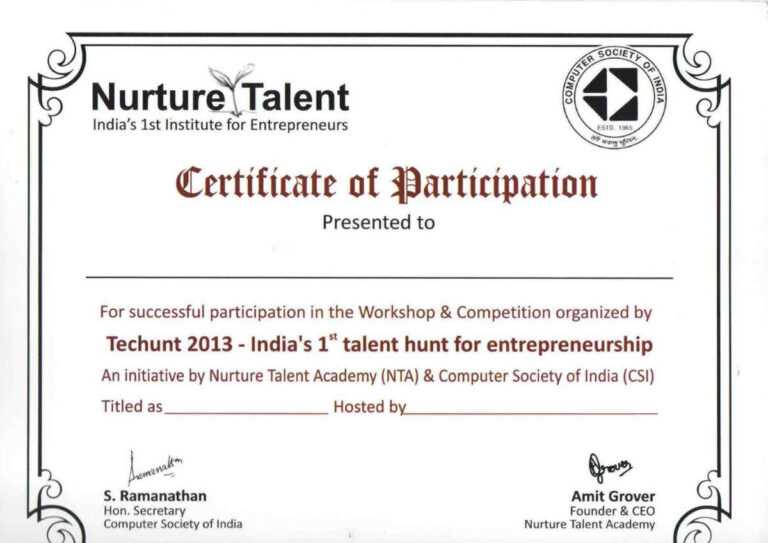 Certificate Of Participation In Workshop Template