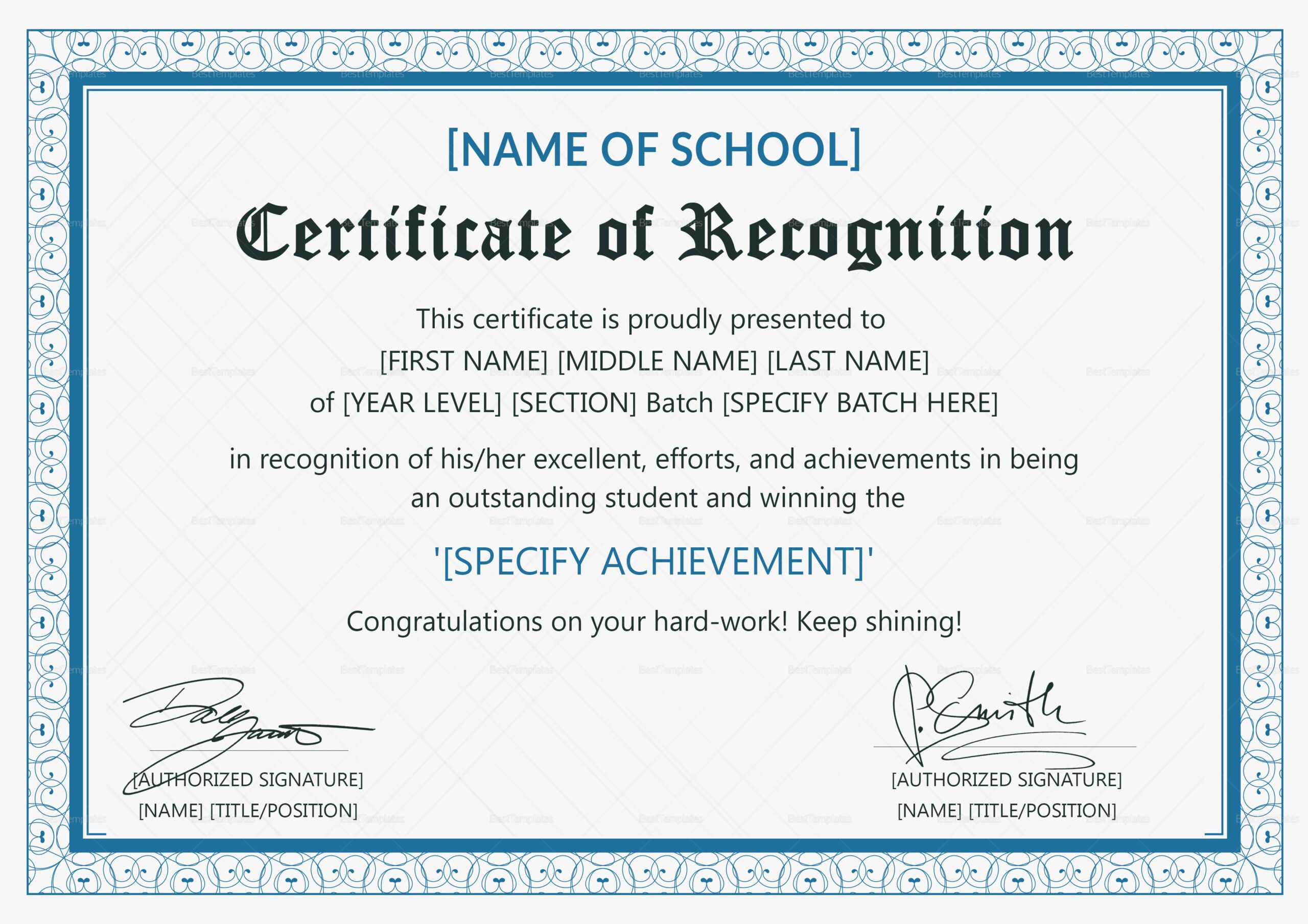 Templates For Certificates Of Recognition – Falep.midnightpig.co Intended For Recognition Of Service Certificate Template
