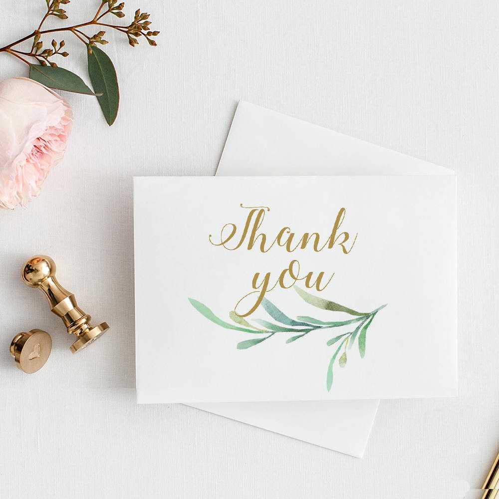 Thank You Card With Greenery. 3.5X5 Folded Size, 4 Bar Size With Thank You Card Template Word