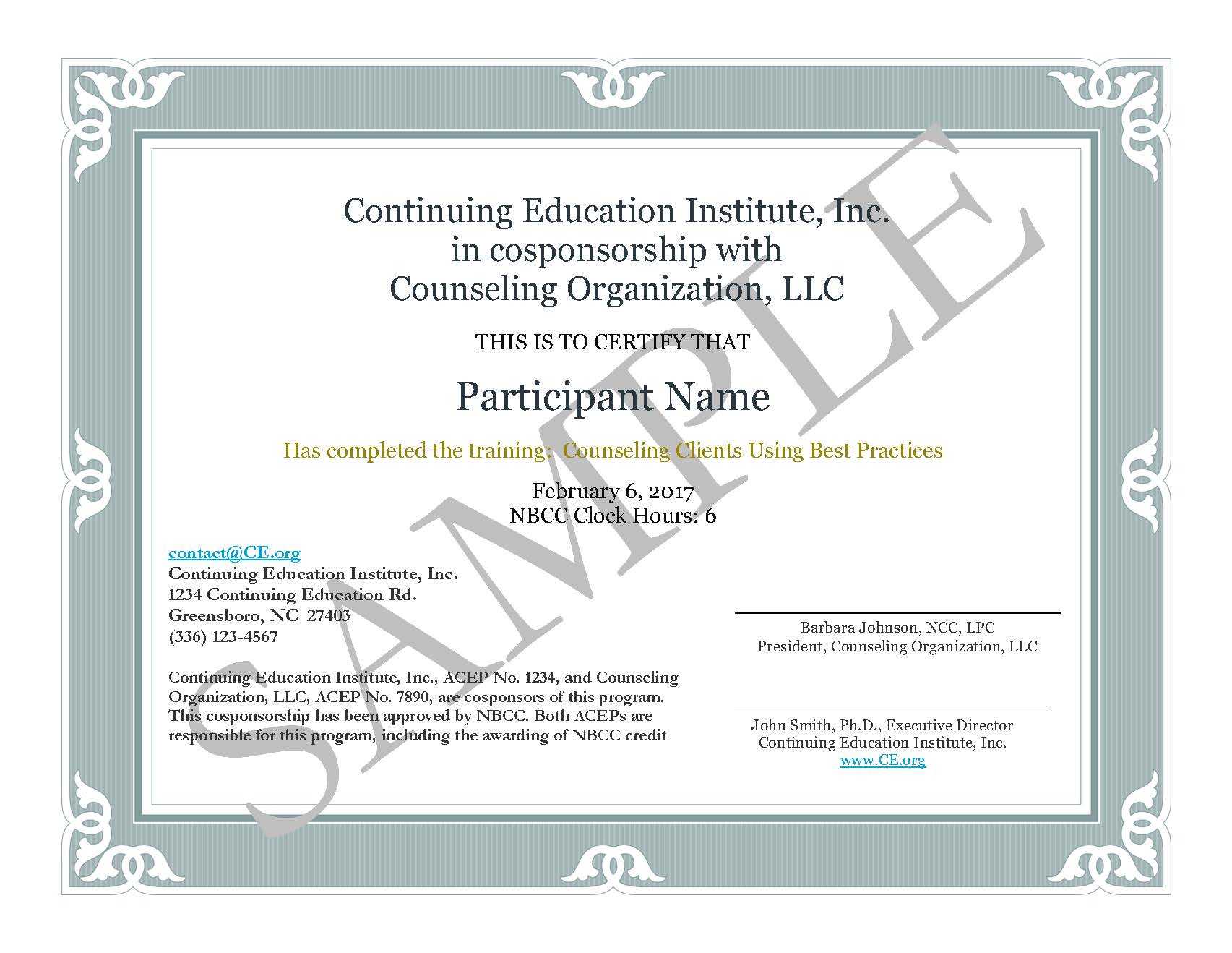 Toolbox | Nbcc For Continuing Education Certificate Template
