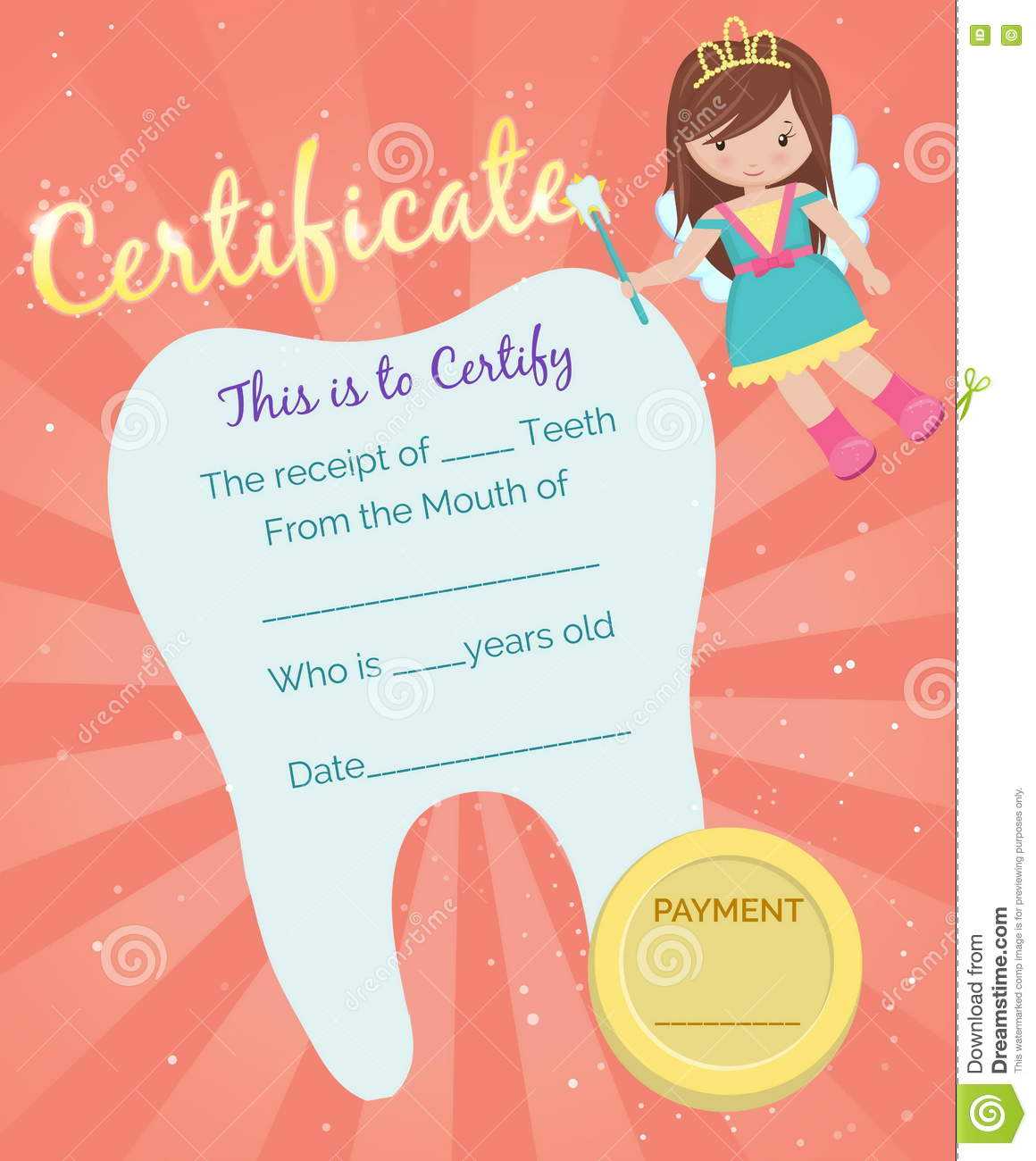 Tooth Fairy Receipt Certificate Template Stock Vector Inside Free Tooth Fairy Certificate Template