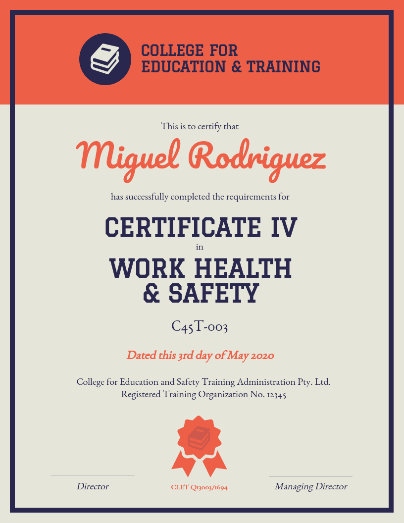 Training Certificate For Safety Recognition Certificate Template
