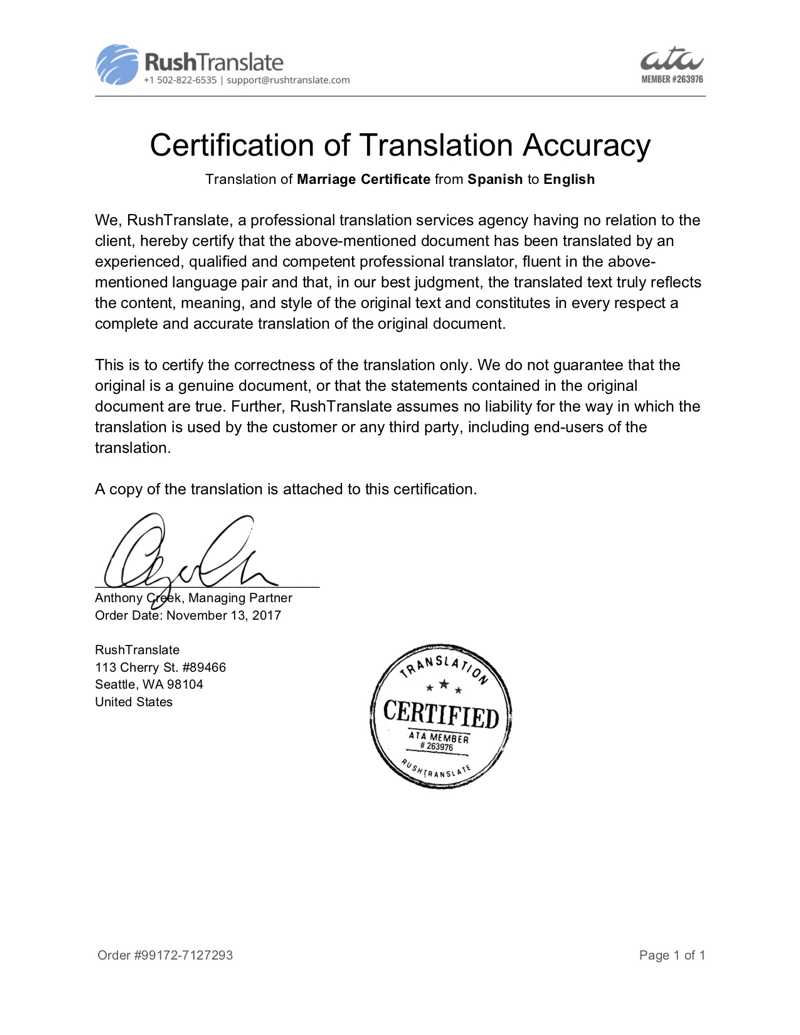 Translation Services With Regard To Spanish To English Birth Certificate Translation Template
