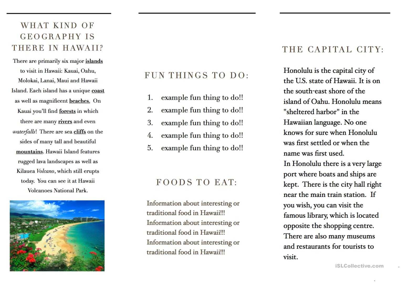 Travel Brochure Template And Example Brochure – English Esl Inside Travel Brochure Template For Students