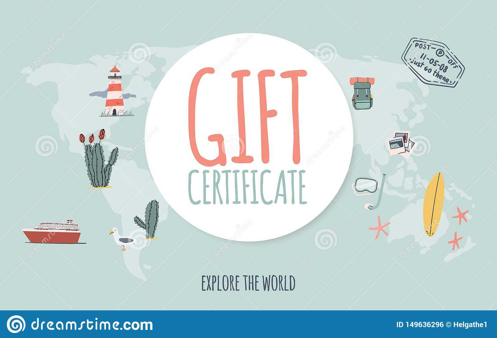 Travel Gift Certificate. Hand Drawn Doodle Style. Explore Intended For Free Travel Gift Certificate Template