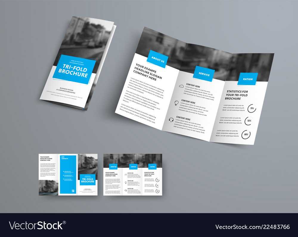 Tri Fold Brochure Template With Blue Rectangular For Three Panel Brochure Template