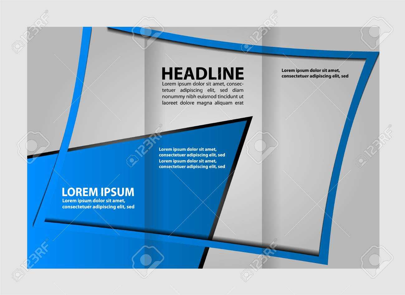Tri Fold Business Brochure Template, Two Sided Template Design, Mock Up  Cover In Blue Colors For Double Sided Tri Fold Brochure Template
