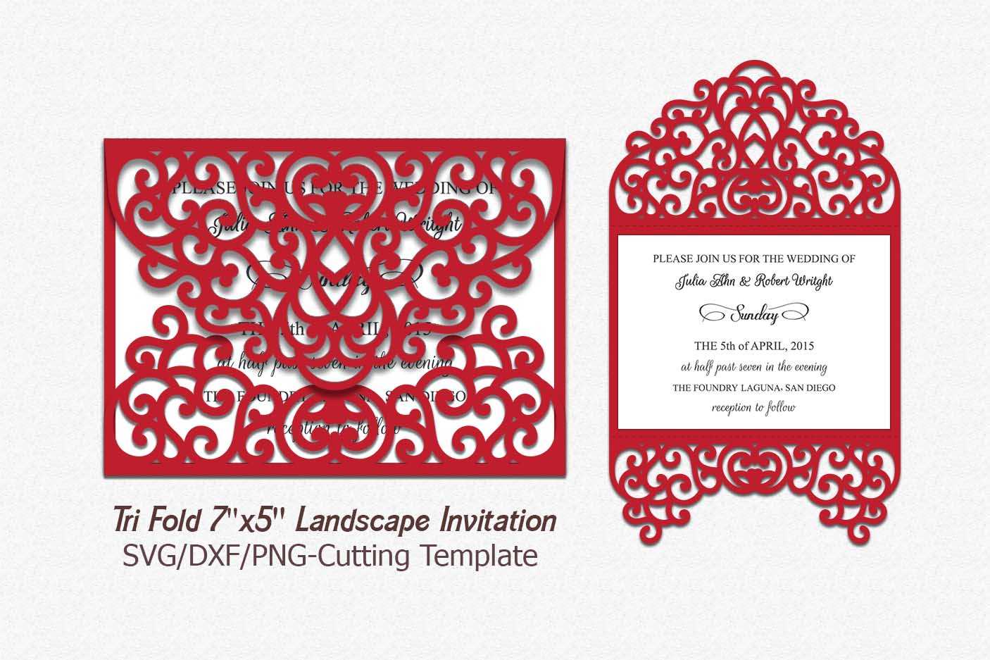 Tri Fold Card Invitation Svg Dxf Laser Machine Cut Template Pertaining To Free Svg Card Templates