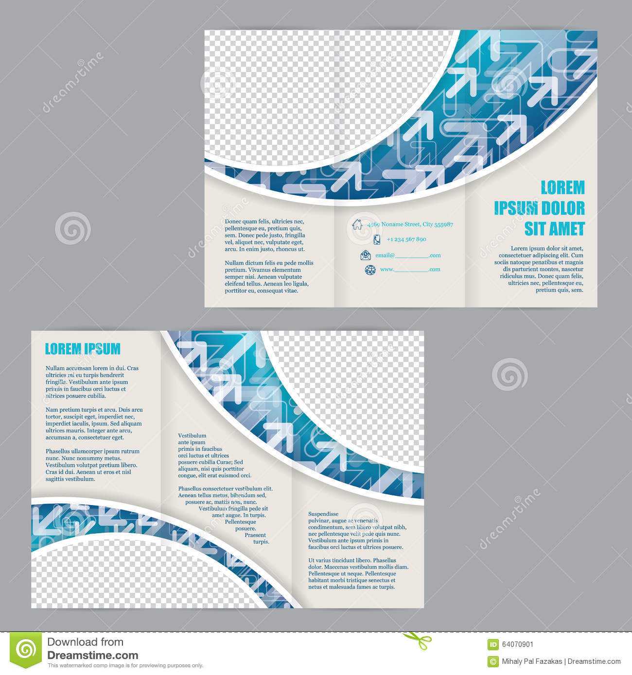 Tri Fold Flyer Template With Arrows On Blue Wave Stock For Z Fold Brochure Template Indesign