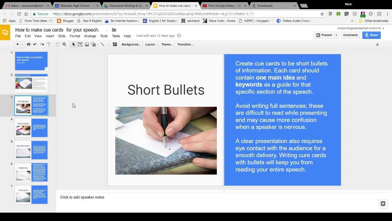 Using Google Slides To Make Cue Cards For Your Speech For Index Card Template Google Docs