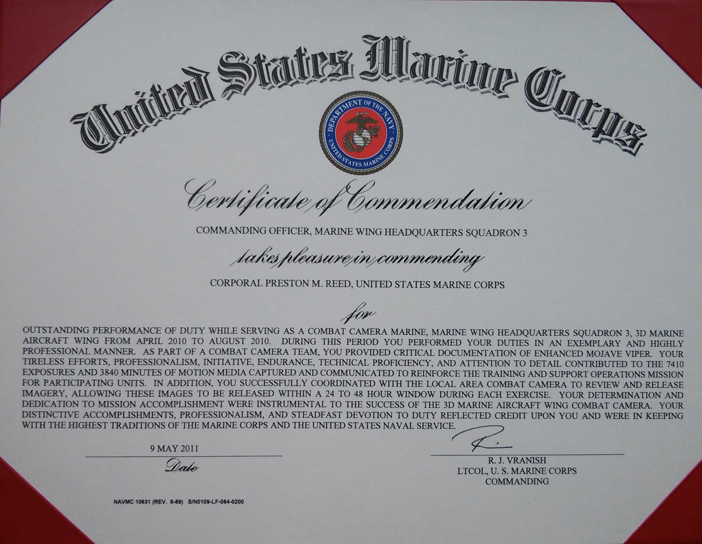 Usmc Certificate Template - Dalep.midnightpig.co Within Officer Promotion Certificate Template