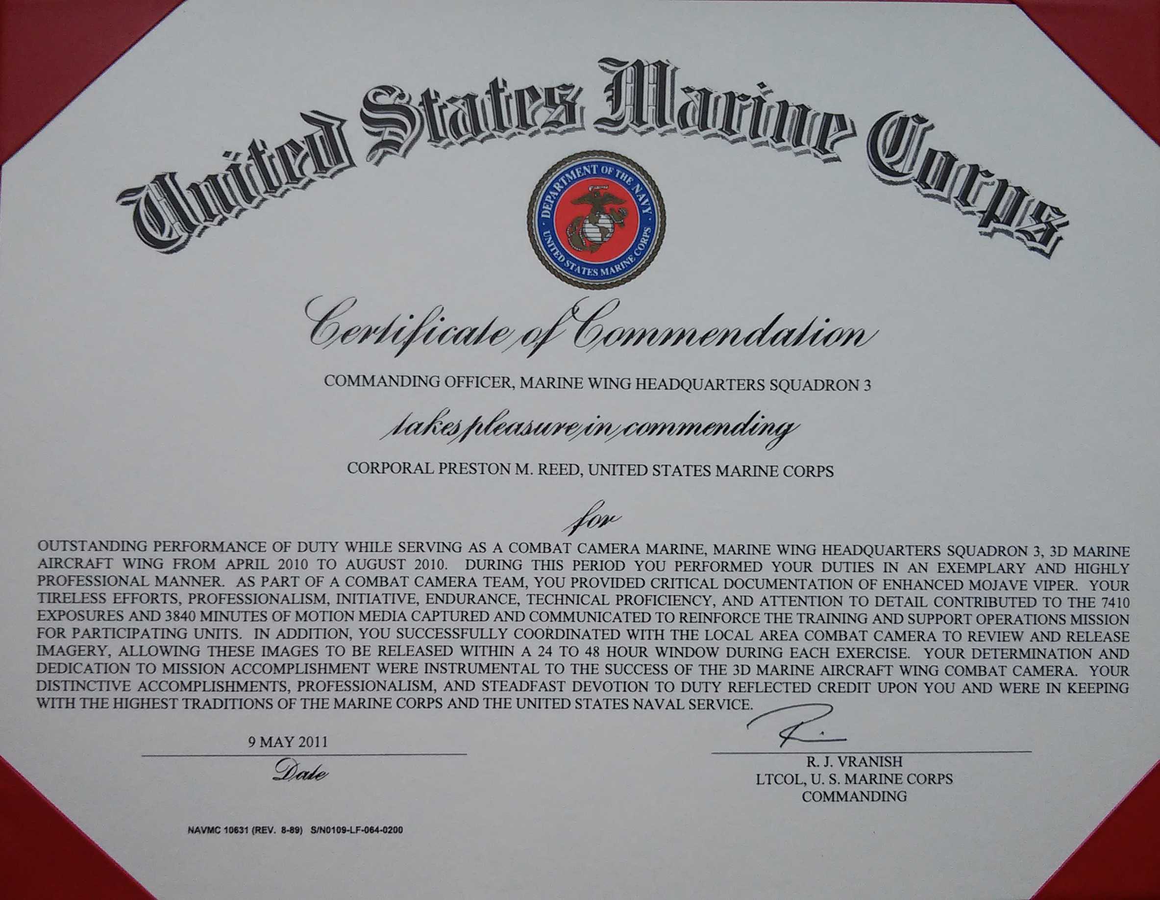 Usmc Certificate Template – Dalep.midnightpig.co Within Officer Promotion Certificate Template