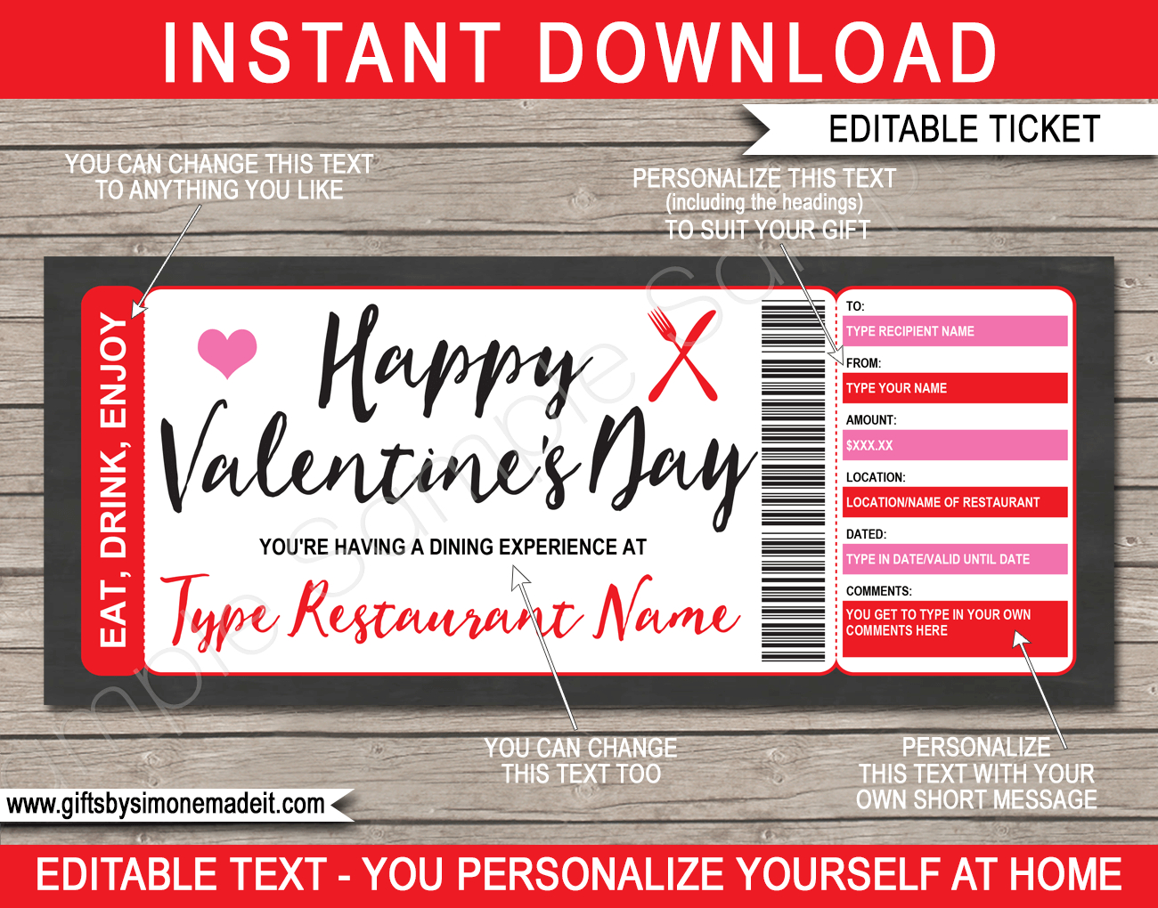 Valentine's Day Restaurant/dining Gift Certificate Within Dinner Certificate Template Free