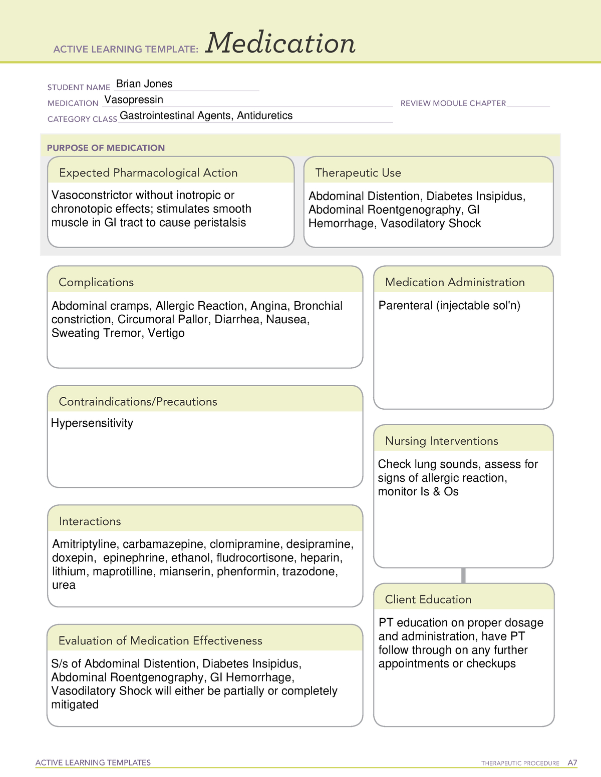 Vasopressin Med Card – Nr 291 Pharmacology I – Studocu Throughout Med Cards Template