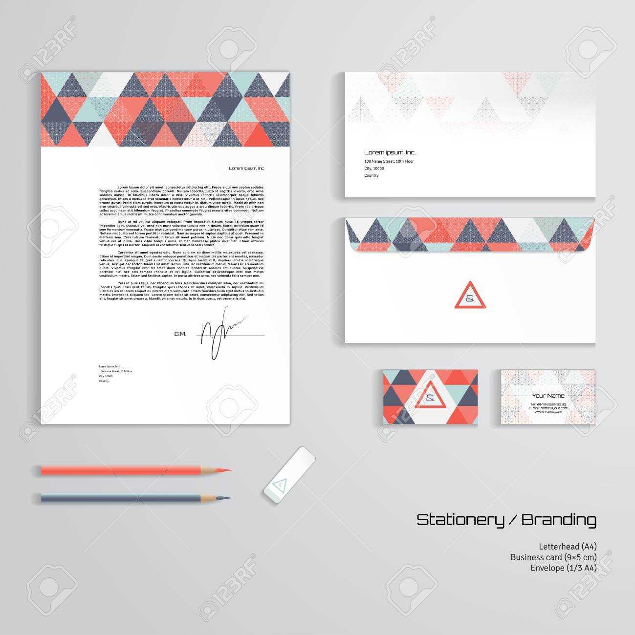 Vector Corporate Identity Templates. Multicolored Geometric Pattern.. Within Business Card Letterhead Envelope Template