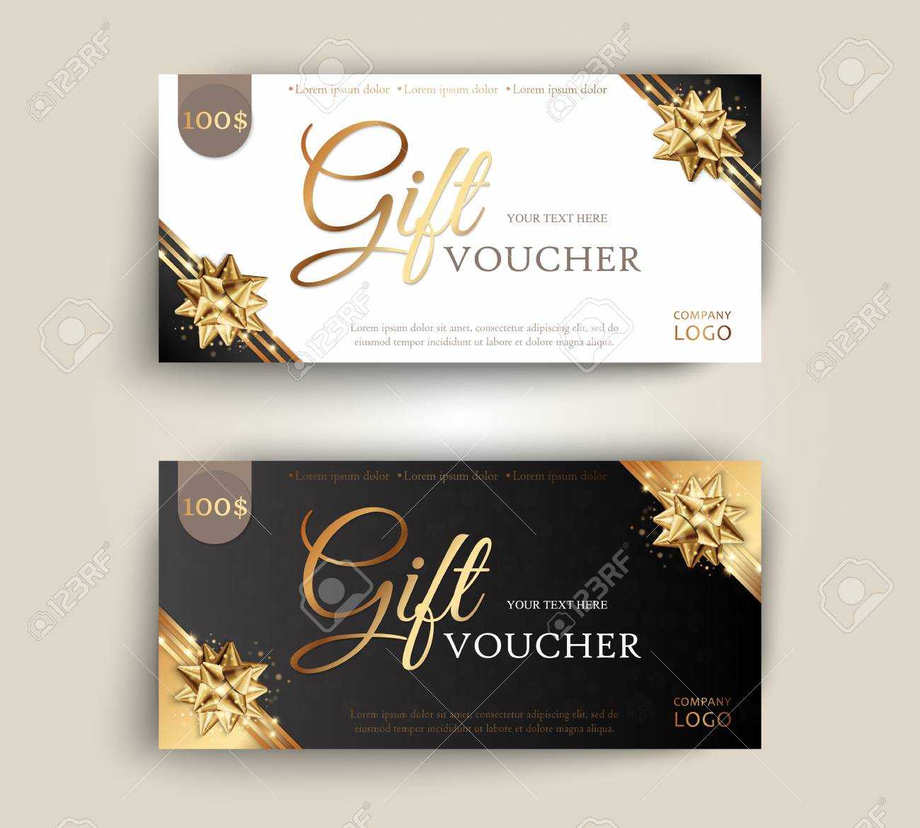 Vector Set Of Luxury Gift Vouchers With Ribbons And Gift Box Within Elegant Gift Certificate Template