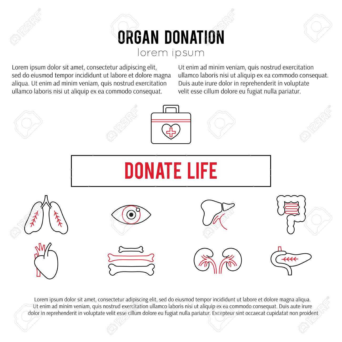 Vector Square Banner Template. Organ Donation Thin Line Icons Within Organ Donor Card Template