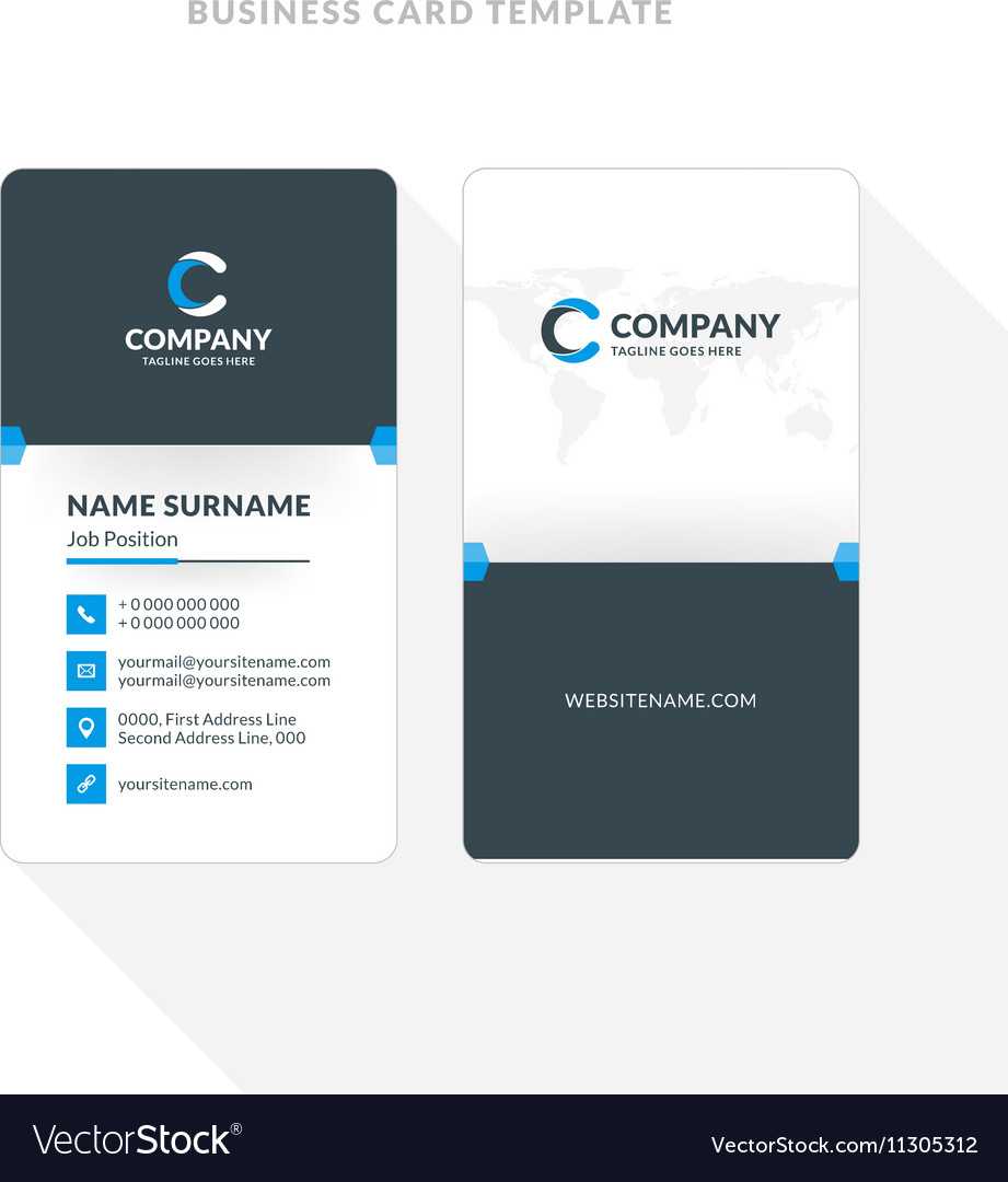 Vertical Double Sided Business Card Template Blue For Double Sided Business Card Template Illustrator