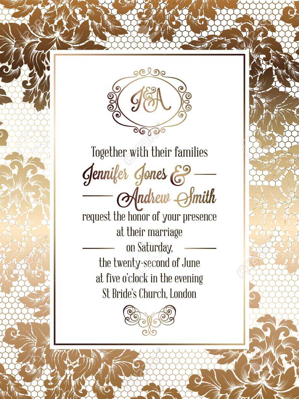 Vintage Baroque Style Wedding Invitation Card Template.. Elegant.. With Regard To Free E Wedding Invitation Card Templates