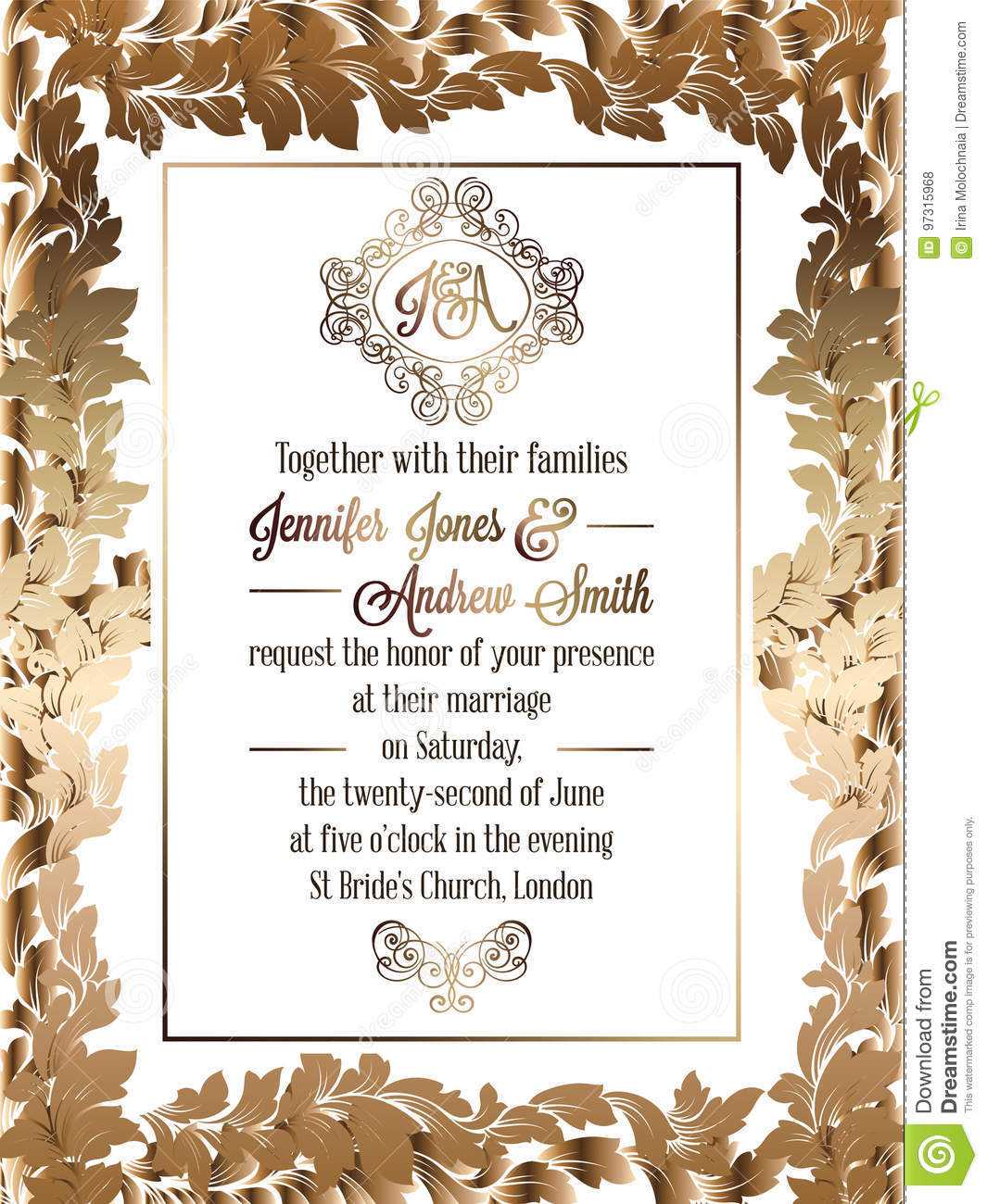 Vintage Baroque Style Wedding Invitation Card Template Regarding Church Wedding Invitation Card Template