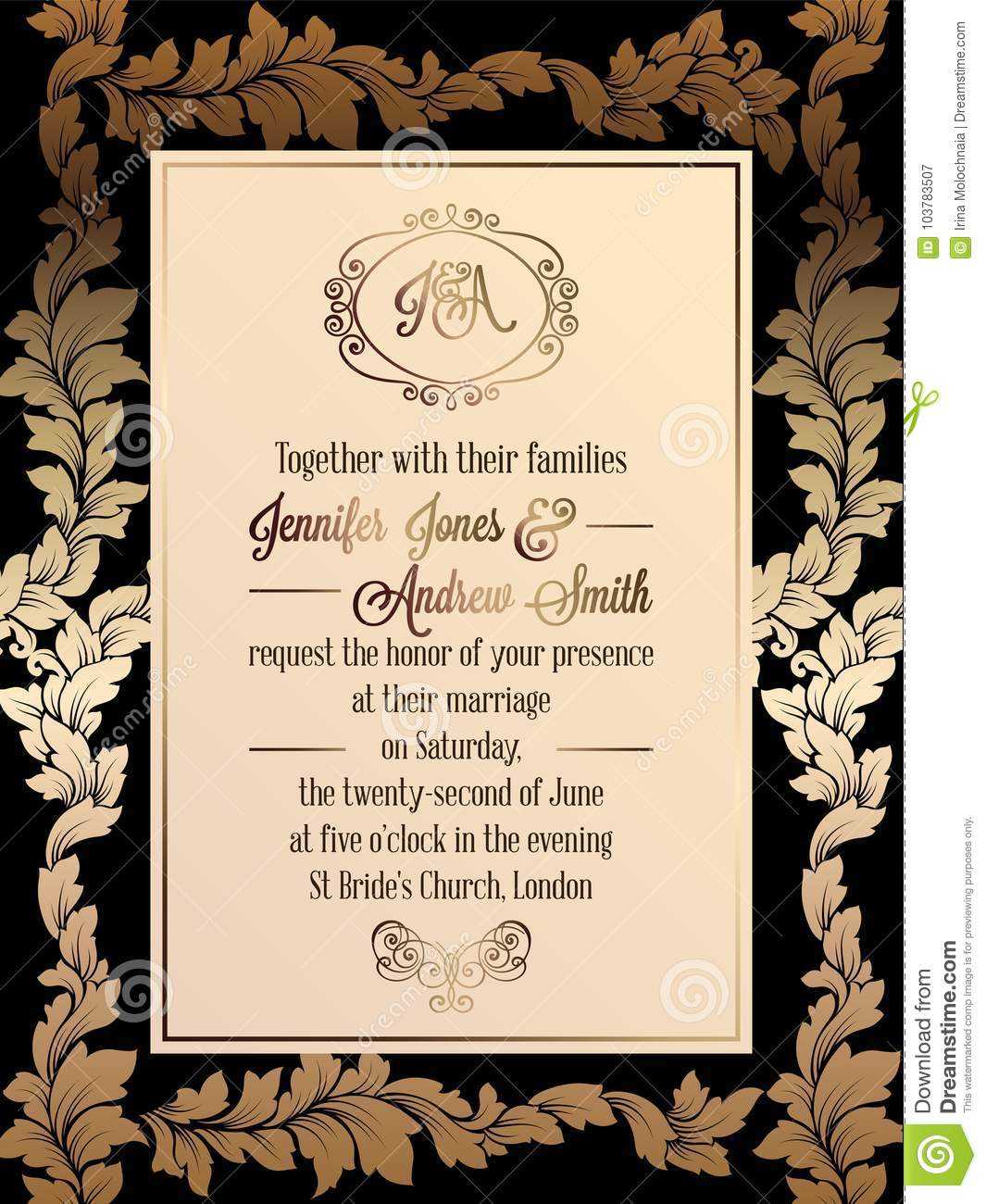 Vintage Baroque Style Wedding Invitation Card Template Throughout Church Wedding Invitation Card Template