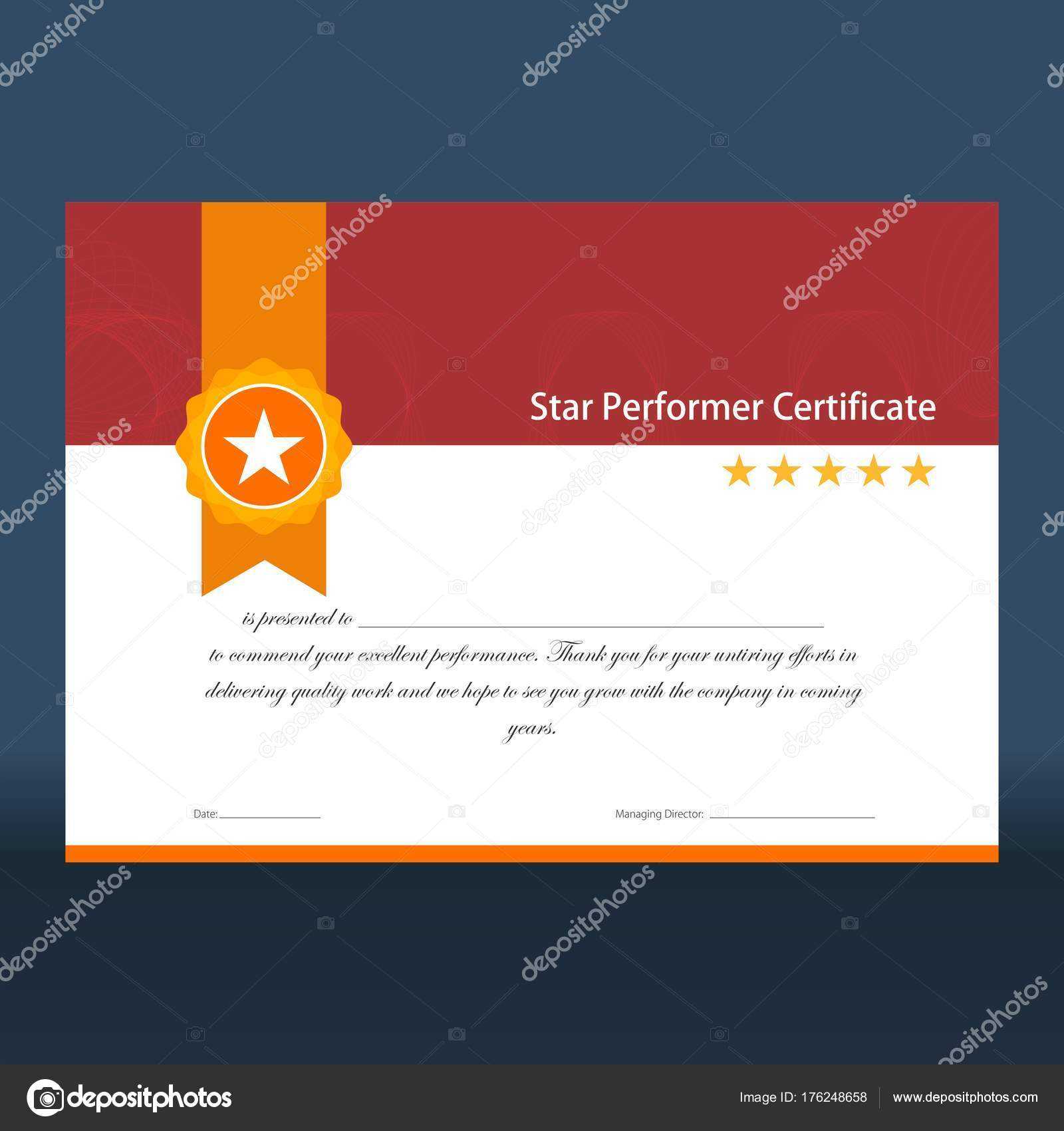 Vintage Red And Gold Star Performer Certificate — Stock In Star Performer Certificate Templates